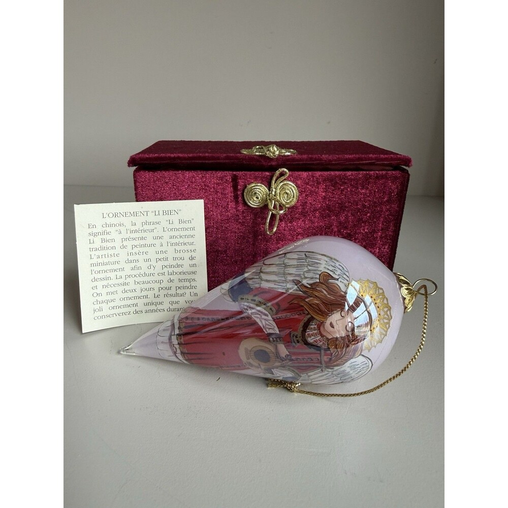 Vtg Li Bien Angel Ornament Christmas Hand Painted Glass 5.5” W/Box 2003 Pier 1